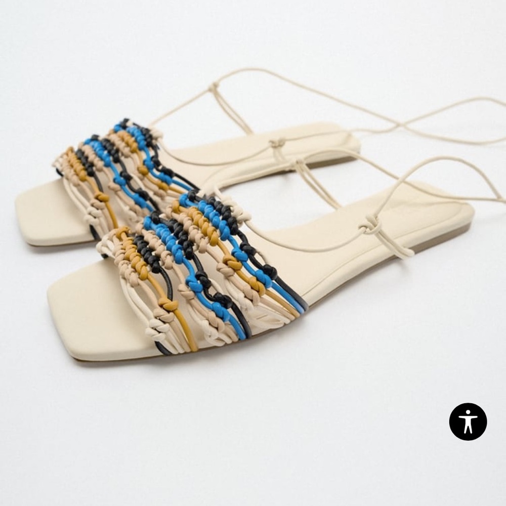 Zara Lace up Woven Sandals 35 (bigger than ordinary size- fits 9in length foot)